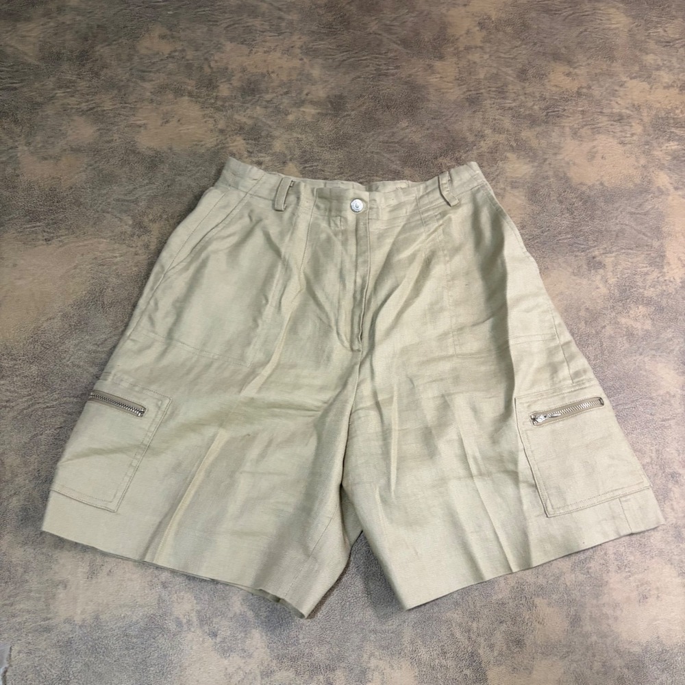 Lauren Ralph Lauren Cargo Shorts Womens 6P Tan Linen High Rise Utility Safari